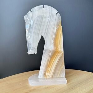 Large Single Vintage Onyx Stone Horse Head Book End 8.5 Inches